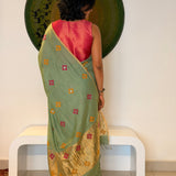 Tushara Zari Checks Tussar Saree - Mint