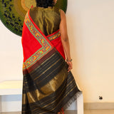 Mila Ajrakh Noir Kanchipuram Silk Saree - Red