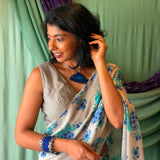 Fiza Sprig Chiffon Saree - Teal