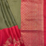 Mishrita Creeper Border Organza Saree - Olive and Red