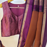 Mishrita Twin Border Chiffon Saree - Brown, Violet and Mustard