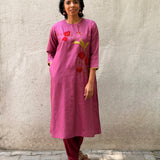 Fruit and Foliate Embroidered Silk Kurta