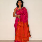 Vera Perching Parakeets Kanchipuram Silk Saree - Fuchsia