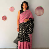 Tuhina Dots Print Play Organza Saree - Pink