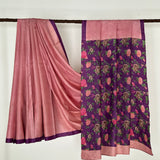 Veena Plain Tussar Saree - Pink and Purple