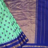 Floral Handprinted Gadwal Silk Saree – Turquoise