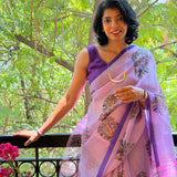 Nisha Floral Organza Saree - Lavender