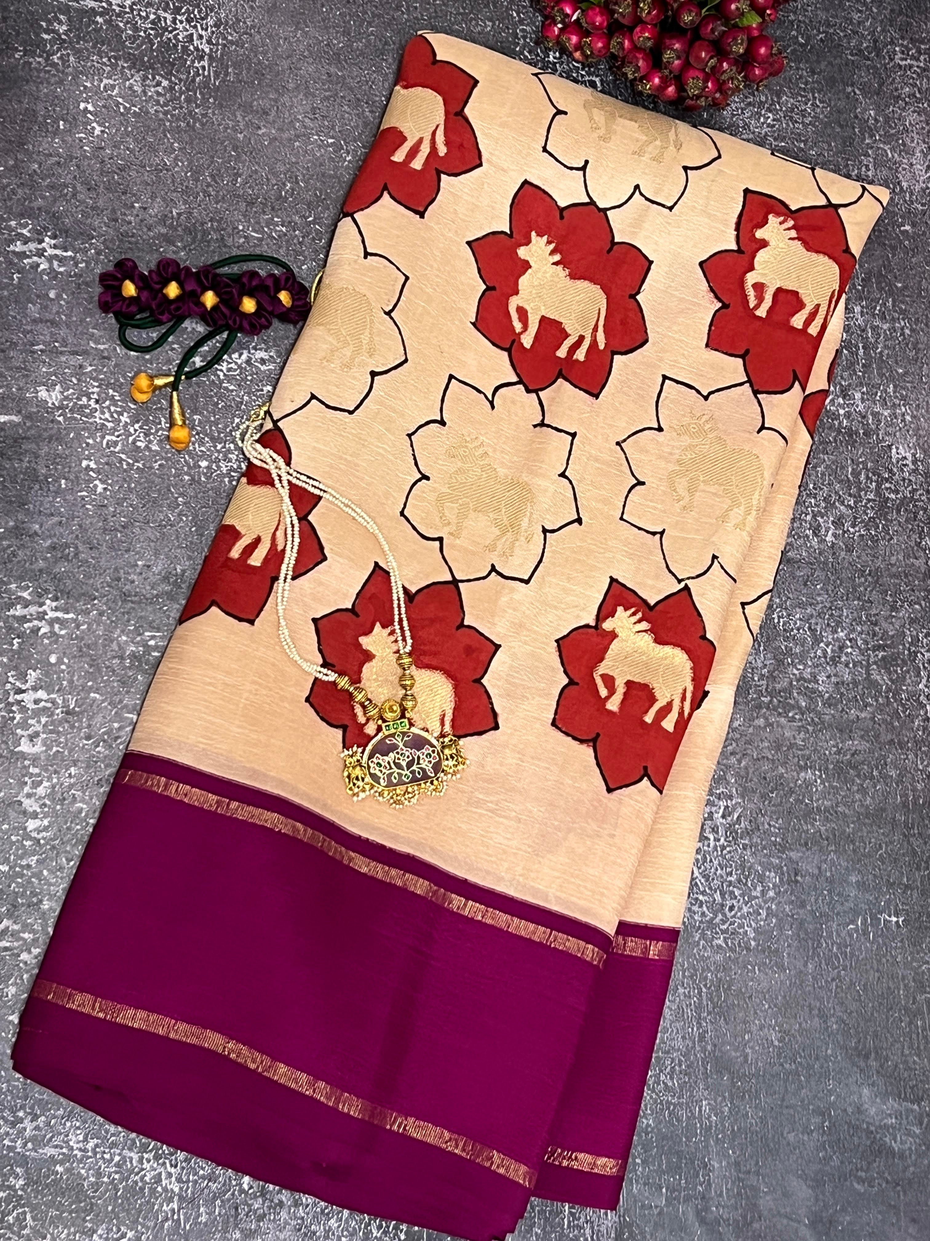 Kalpataru kamadhenu kalamkari silk saree