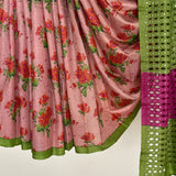 Jhaalar Floral Cutwork Tussar Saree - Pink and Green