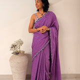 Zephyr Cutwork Embroidered Cotton Saree - Purple