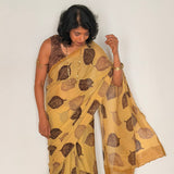 Fiza Leaf Chiffon Saree - Brown