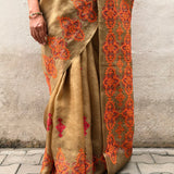 Tuhina Sage Green Kutch Embroidery Organza Saree