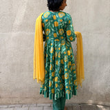 Green Floral Cotton Kalidar Set