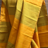Pin Stripes Colour Blocked Kanchi Silk Saree - Yellow