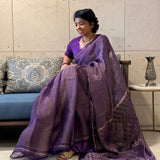 Metallic zari striped organza saree