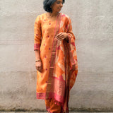 Coral Embroidered Silk Kurta Set