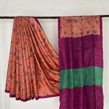 Veena Floral Tussar Saree - Peach and Violet