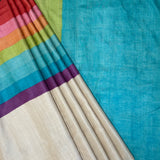Veena Rainbow Tussar Saree - White