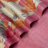 Veena Floral Tussar Saree - Beige, Pink and Peach