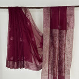 Fern Embroidered Organza Silk Saree - Plum