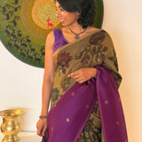 Kalpataru Microchecks Kalamkari Silk Saree - Violet