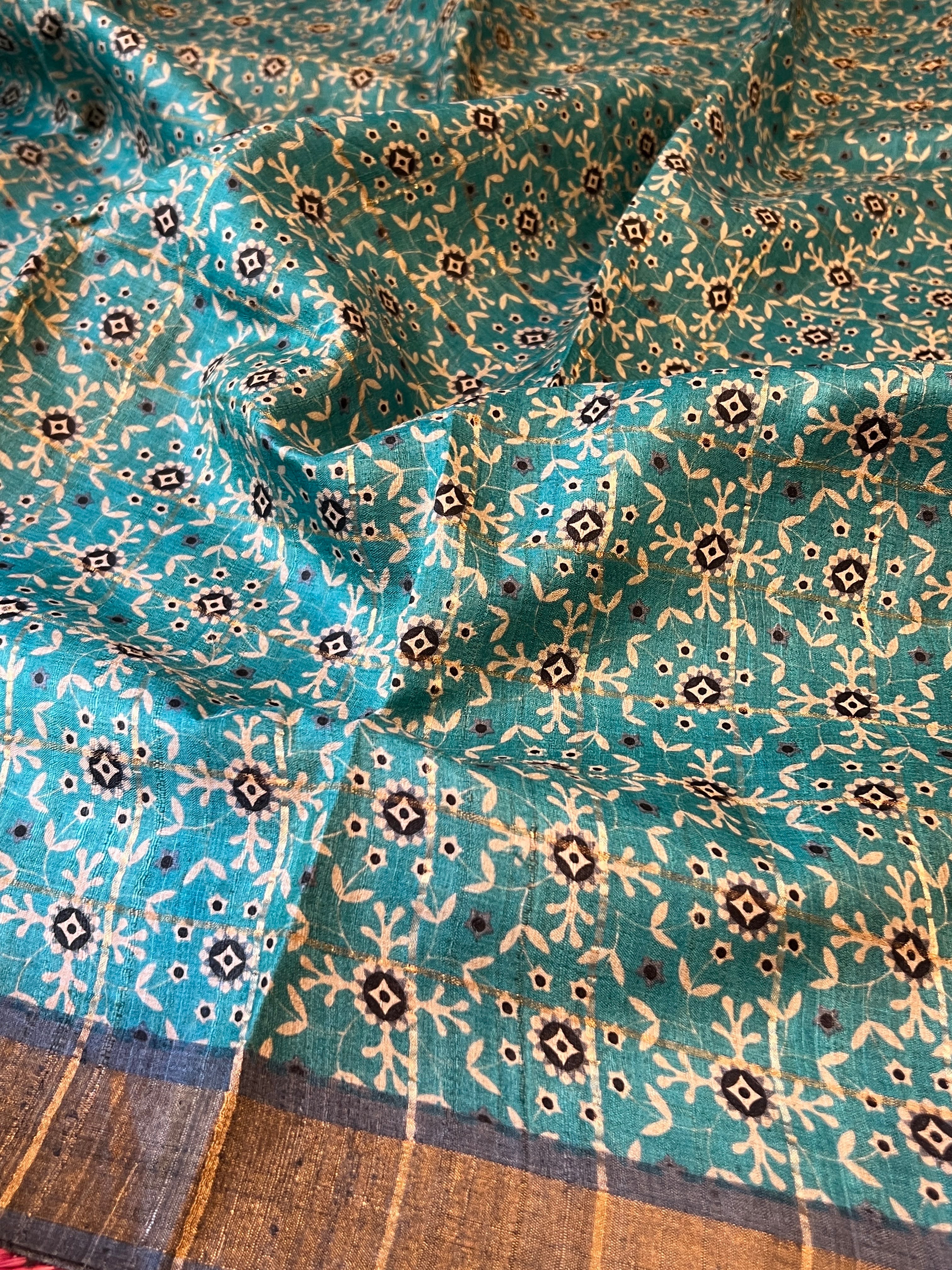 Maya tile printed tussar saree