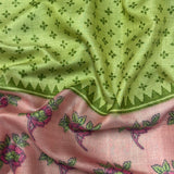 Veena Tea Rose Tussar Saree - Pink and Green