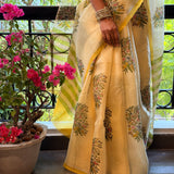 Nisha Floral Organza Saree - Yellow