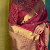 Vera Mayil Chakram Kanchi Silk Saree - Maroon