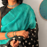 Tuhina Dots Print Play Organza Saree - Teal