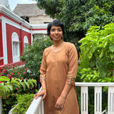 Tropical Blooms Embroidered Kurta Set - Tan