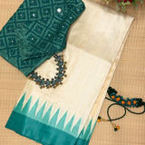 Temple Bordered Tussar Silk Saree - Green