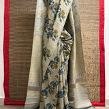 Kalpataru Vines Hand Painted Kalamkari Silk Saree - Green