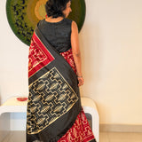 Handwoven Ikat Silk Saree - Vermilion