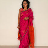 Vera Perching Parakeets Kanchipuram Silk Saree - Fuchsia