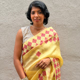 Tuhina Yellow Kutch Embroidery Organza Saree