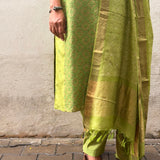 Soft Sage Kutch Embroidered Tussar Kurta Set