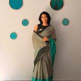 Tuhina Stripes Print Play Organza Saree - Turquoise