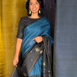Ranya Kattam Half and Half Silk Saree - Blue and Black