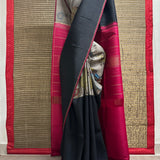 Kalpataru Kamadhenu Kalamkari Silk Saree - Grey