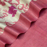 Veena Painted Petals Tussar Saree - Cream and Pink