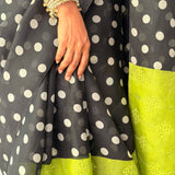 Tuhina Dots Print Play Organza Saree - Citron