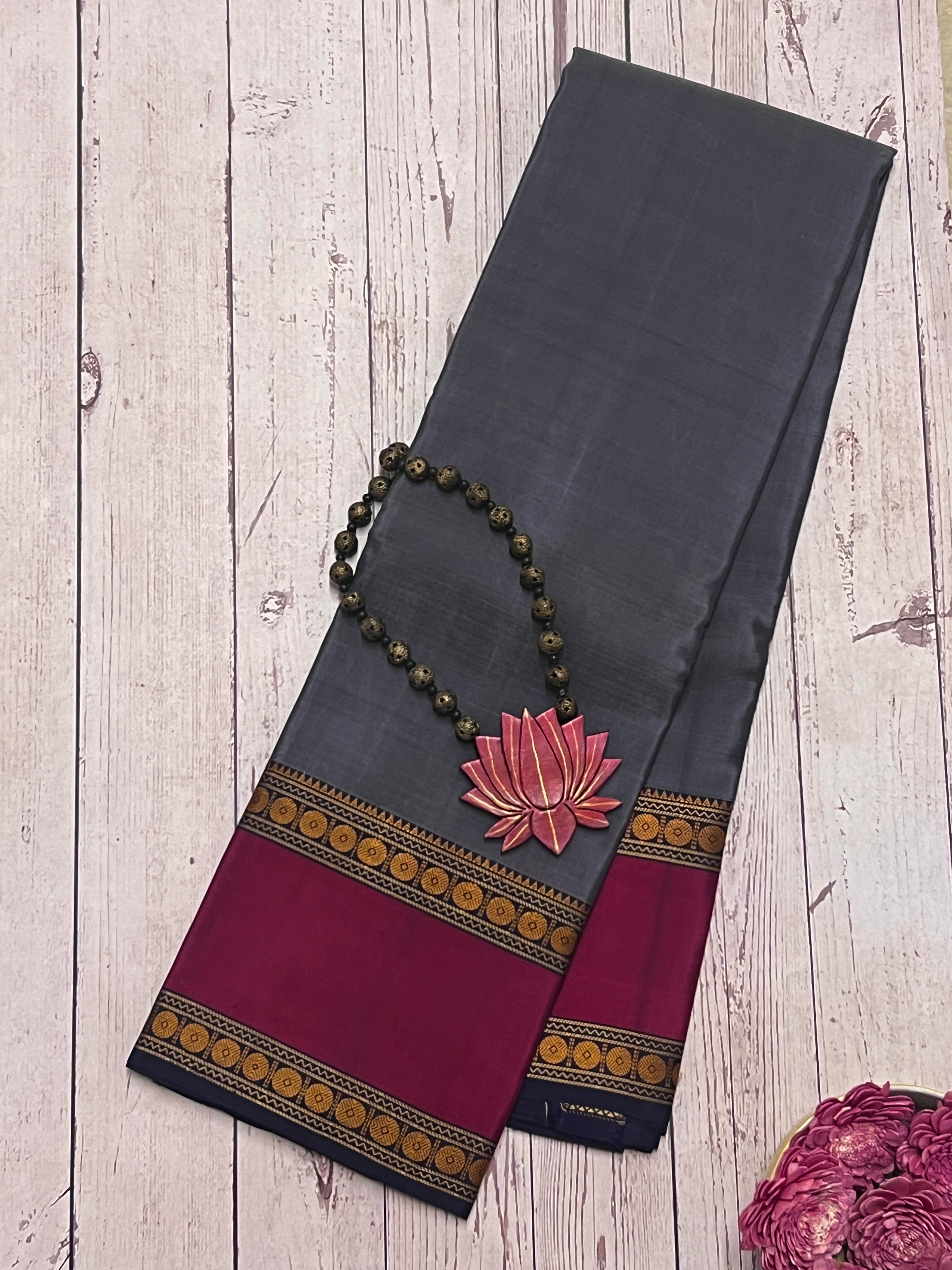 Kimaya plain rudraksh border silk saree