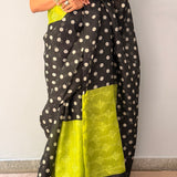 Tuhina Dots Print Play Organza Saree - Citron