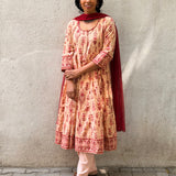 Peach Floral Cotton Kalidar Set