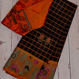 Mila Burnt Orange Kalamkari Kanchi Silk Saree
