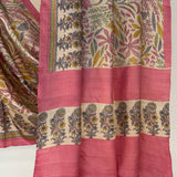 Veena Multidesign Border Tussar Saree - Beige and Pink