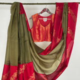 Mishrita Creeper Border Organza Saree - Olive and Red