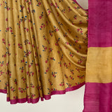 Veena Floral Tussar Saree - Yellow and Pink