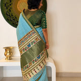 Kalpataru Printed Checks Kanchi Silk Saree - Blue